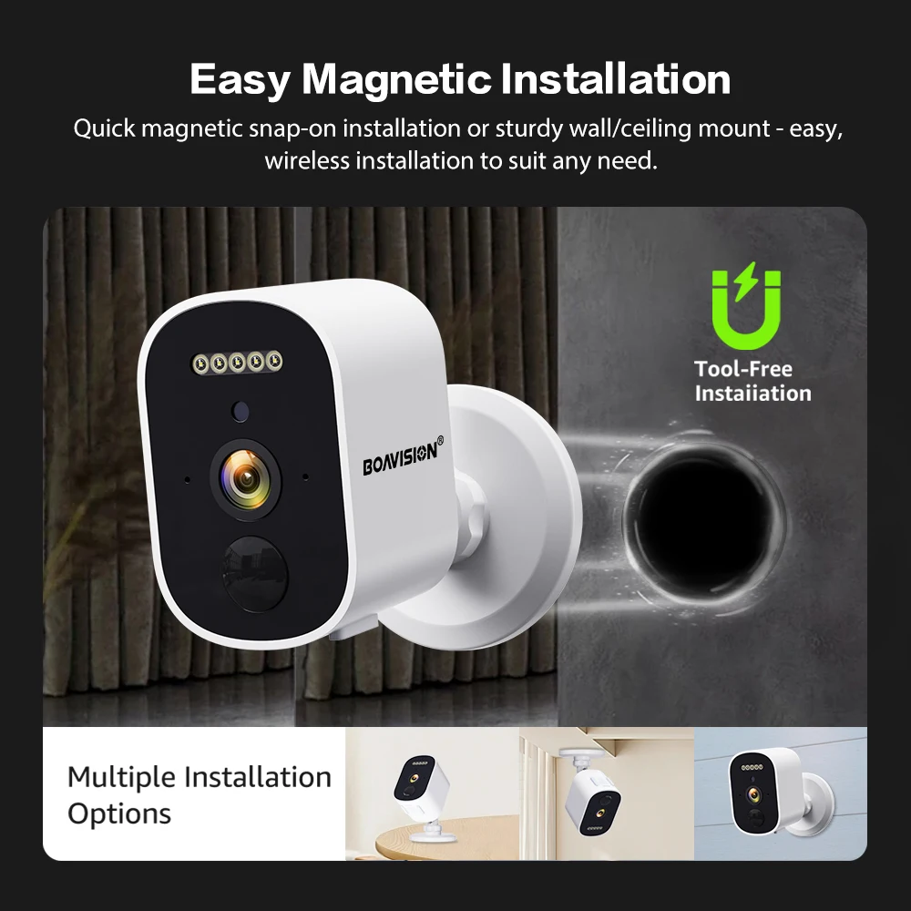 2K 3MP FHD WIFI Solar Panel Camera built-in 2*18650 Battery Color Night Vision Magnetic Base Two Way Audio Security Camera 4