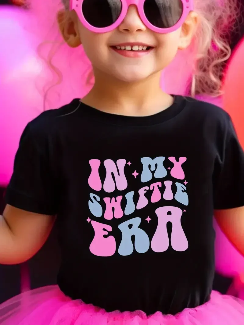 Children's T-shirt  IN MY SWIFTIE ERA Print Crew Neck Short Sleeve T-shirt, Girls Kids Casual Tops for Spring Summer Autumn 2