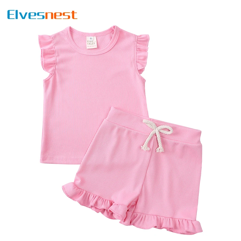 Baby Girl Solid Color Sleeveless Vest With Shorts Sets