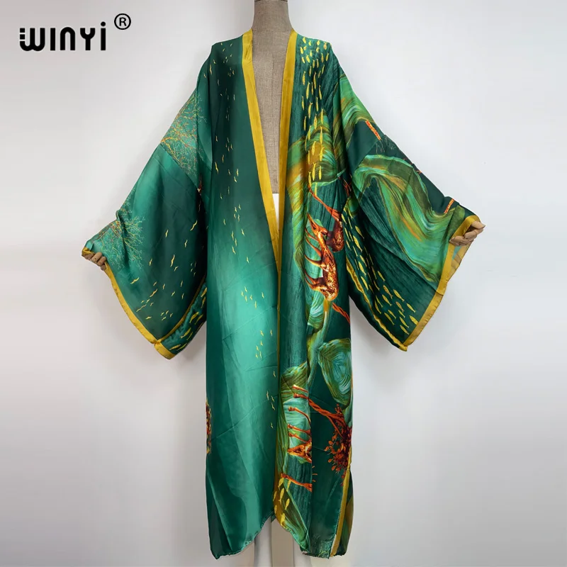 WINYI-Kimono à manches longues pour femmes, vêtement de plage, style boho, élégant, sexy, imprimé, pour les vacances, tendance été 2022