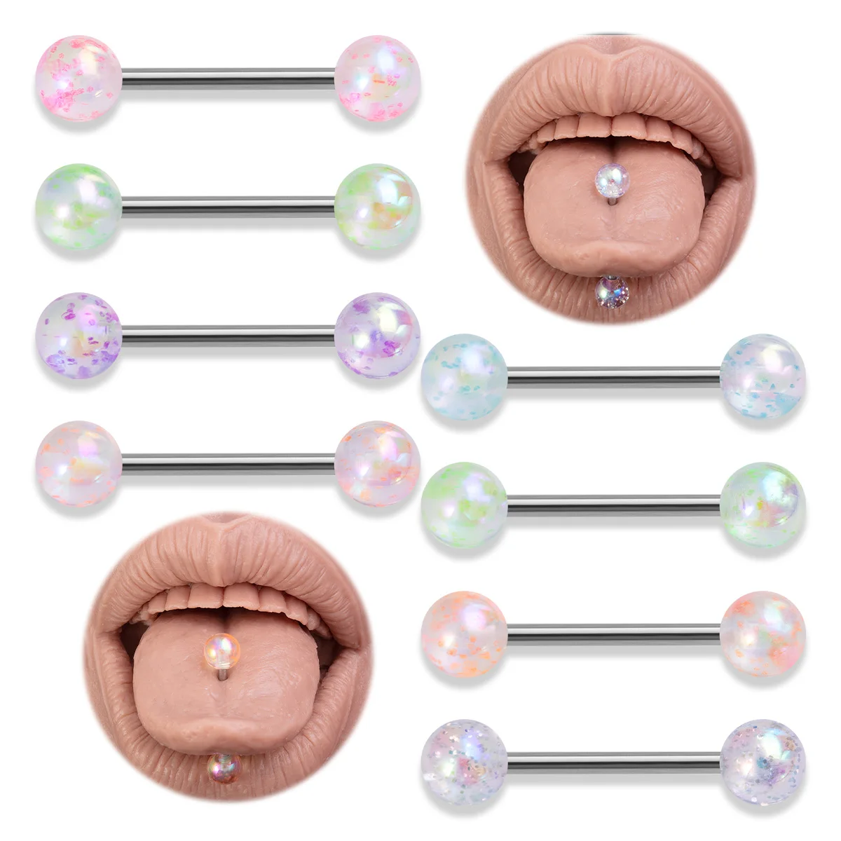 Lot de 8 piercing langue bioflex marbrés