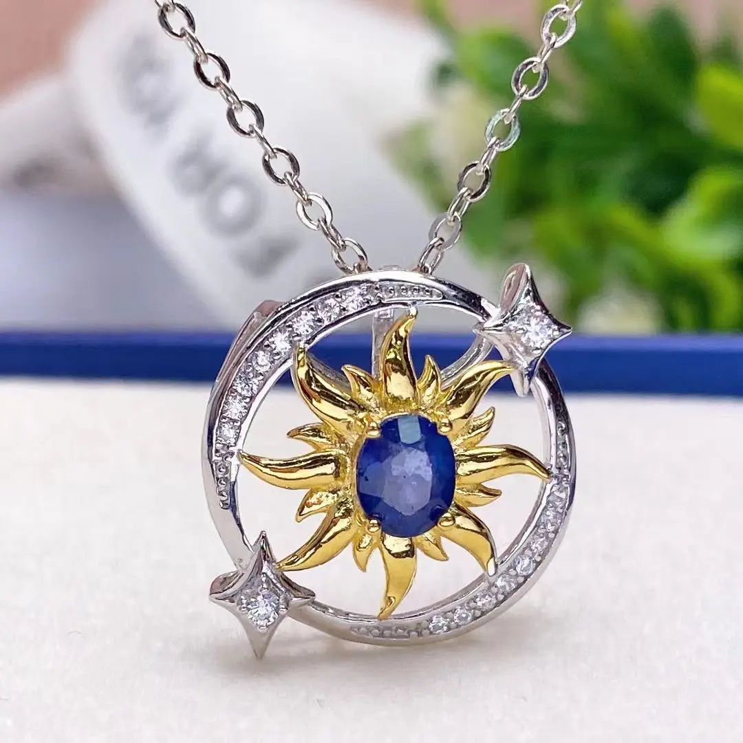 

Fine Jewelry Sapphire Pendant For Woman With Natural Blue Sapphire Gemstone 6*8mm For Lady Sapphire Pendant Banquet Girl Gift