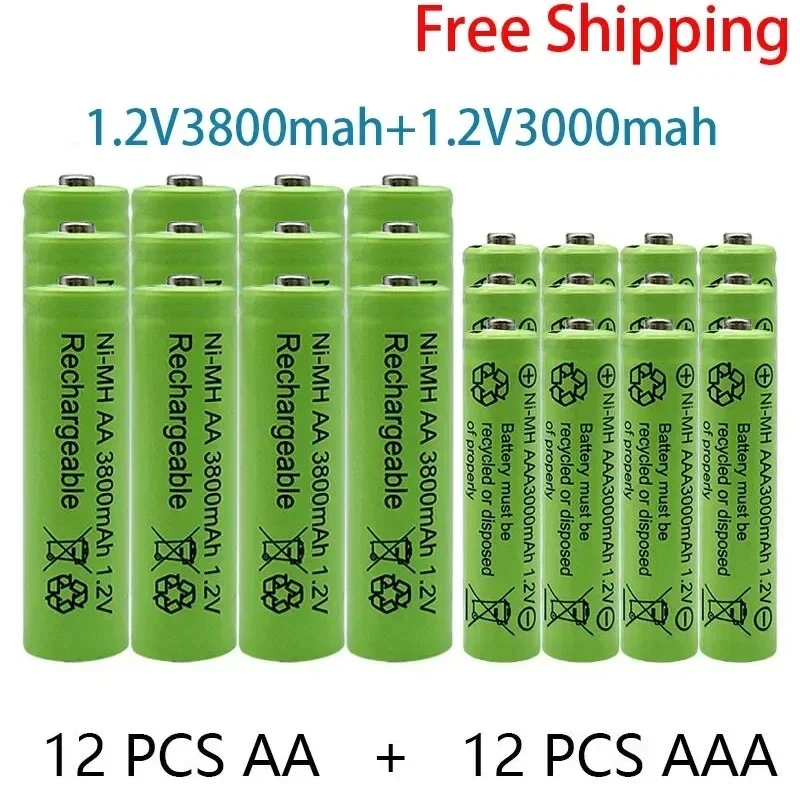 

Rechargeable battery 1.2V AA 3800mAh NI-MH+AAA 3000mAh Rechargeable NI-MH 1.2V AAA battery free shipping