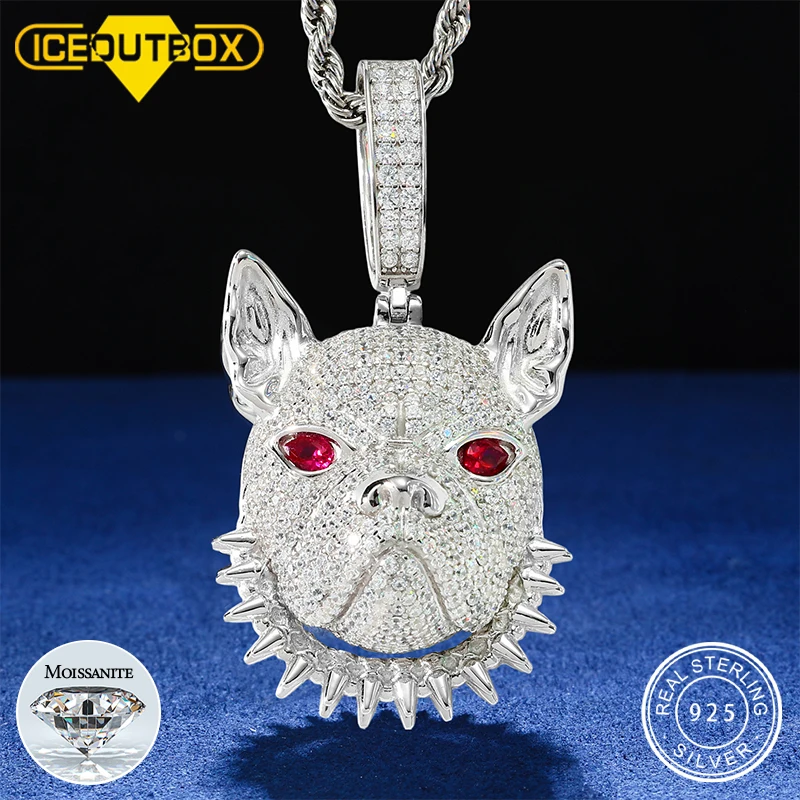Hip Hop Cartoon French Bulldog Pendant Necklace 925 Sterling
