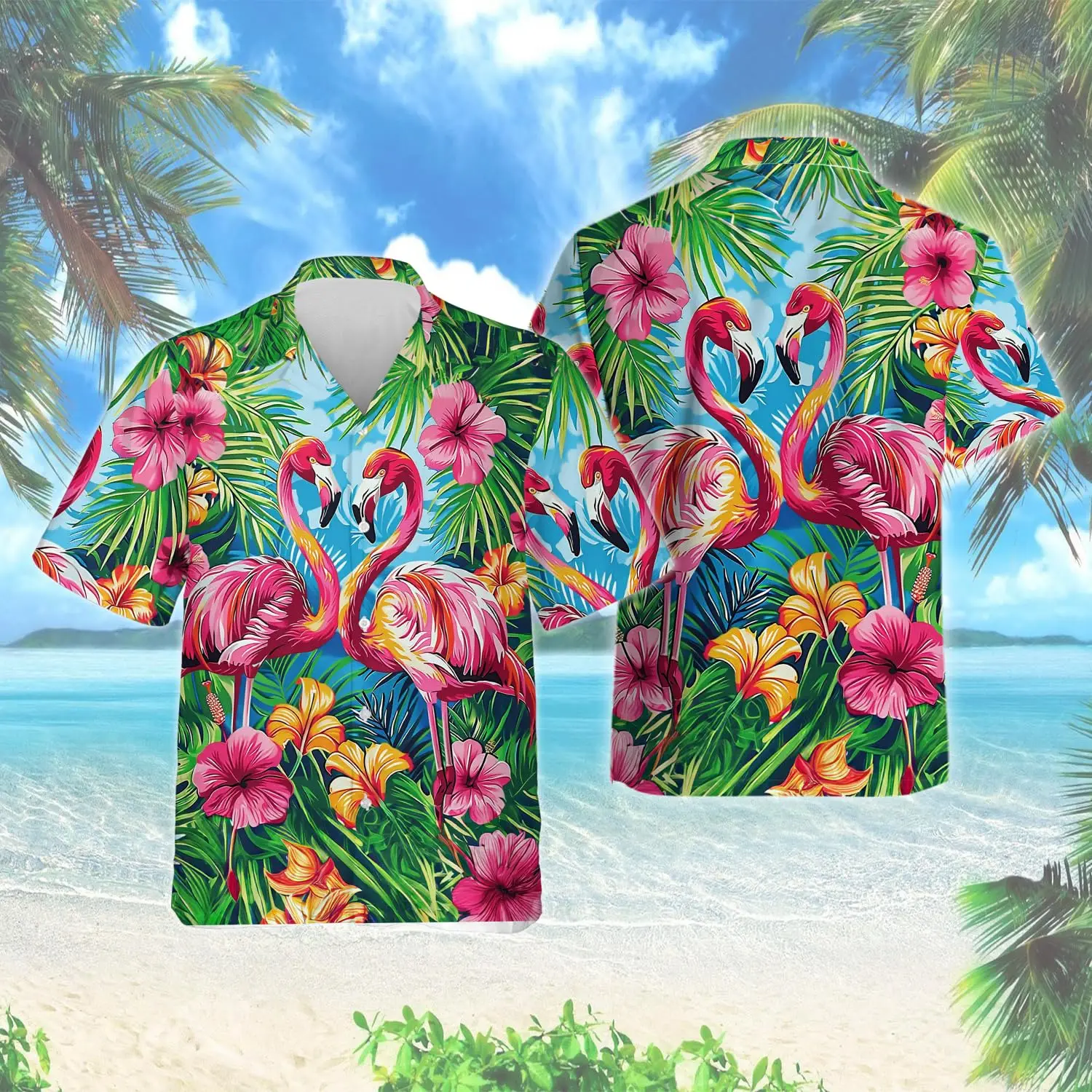 thumbnail image 1 of Camisas hawaianas con estampado completo de animales y pájaros lindos para hombres, camisas casuales de manga corta para vacaciones en la playa, blusa con botones de talla grande, 1 of 5