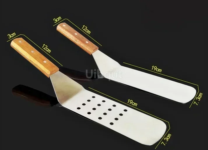 Steak Spatula Stainless Steel Steak Fried Shovel Spatula Pizza peel Grasping Cutter Spade Pastry BBQ Tools Wooden Rubber Handle Kitchen turner