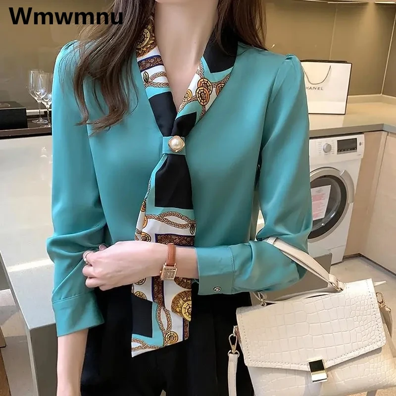 

Блузка женская с V-образным вырезом, элегантный повседневный офисный Топ с длинным рукавом, дизайнерская Свободная рубашка в Корейском стиле, весна-лето