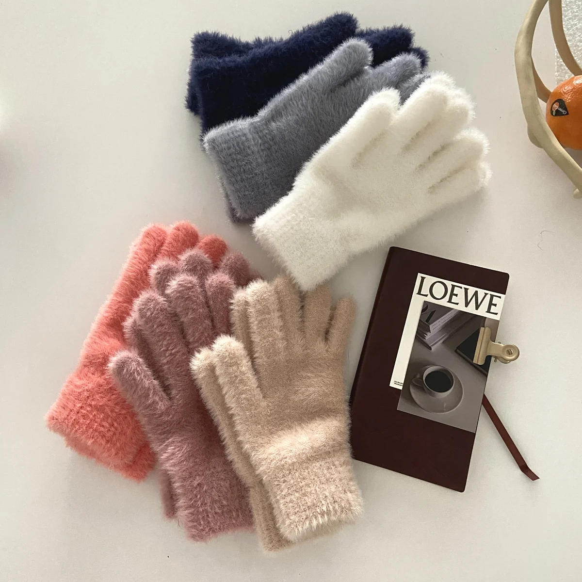 Ins Korean Style Cute Simple Solid Color Plush Warm Finger Famale