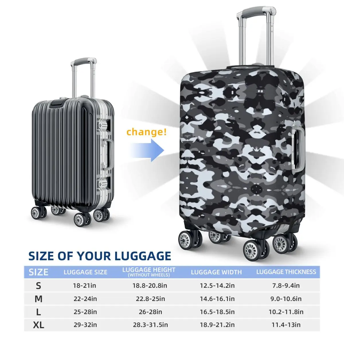 Custom Black Modern Military Camouflage Camo Style Luggage Cover Elastic Travel Suitcase Protective Covers Suit For 18-32 inch 6