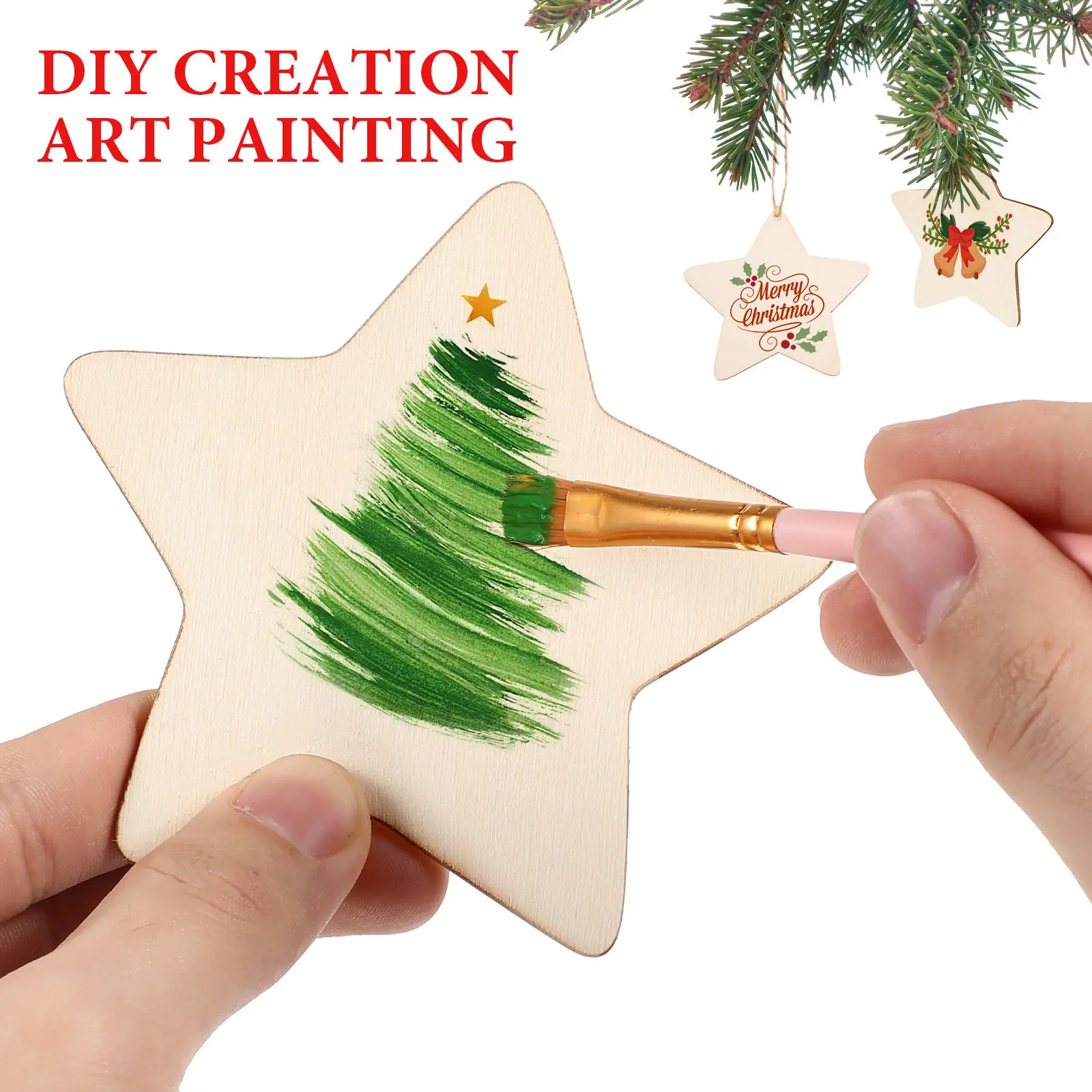 50Pcs 별 모양의 나무 칩 DIY 공예 그림 조각 안전하고 부드러운 표면 어린이 창조적 인 장식 나무 공예 액세서리