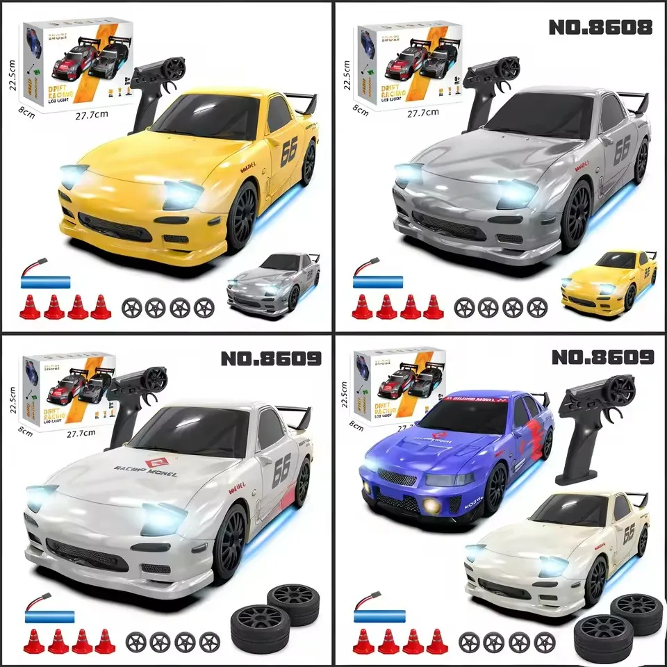 1:24 4륜구동 고속 RC 드리프트 자동차 미니 무선 조종 레이싱카 컬러 조명 경쟁 레이스 차량 남자아이 장난감 어린이 선물