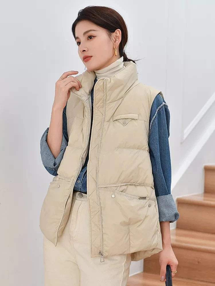 2024 Waistcoat New Women Winter Vest Ultra Light 90% White Duck Down Vests Female Loose Sleeveless Jackets Windproof Pocket Coat