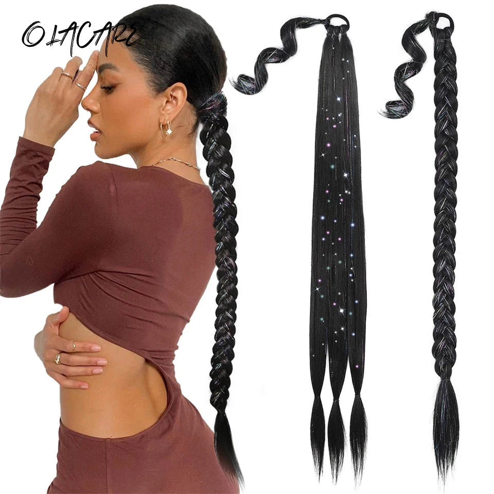 

OLACARE синтетические плетеные удлинители волос для конского хвоста черная Золотая проволока для конского хвоста с резинкой женский парик