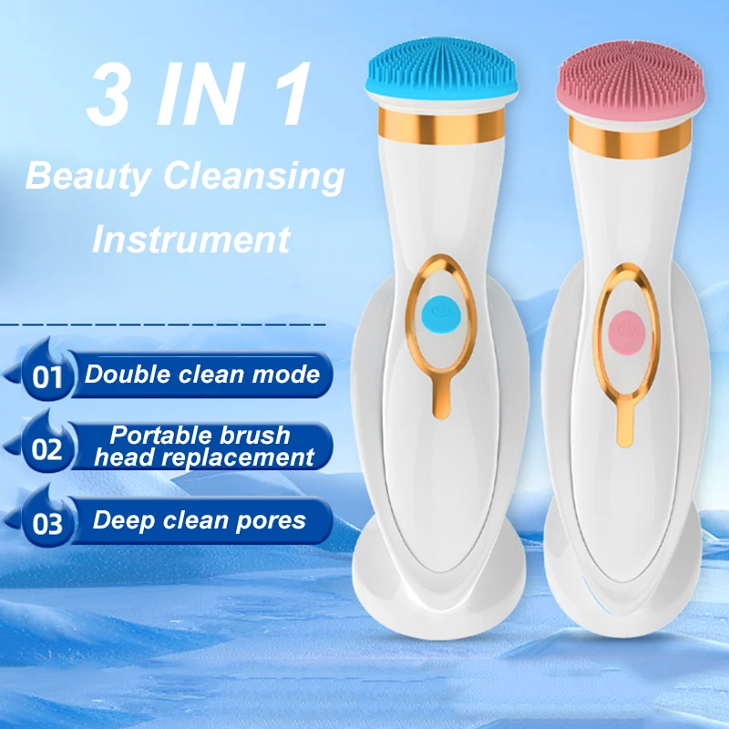 3 IN 1 Facial Cleansing Brush New Electric Cleanser Face Spin Brush Facial  For Skin Deep Clean Electric Wash Brush Instrument micro current skin lightening facial deep clean ion introduction anti aging massager facial lifting compact beauty instrument