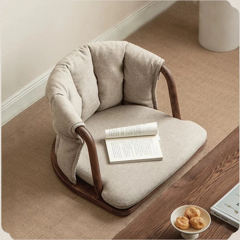 Chaise de thé en tatami en bois massif, chaise ronde japonaise à profil bas, dossier souple pour salon, chaise de méditation et de zen