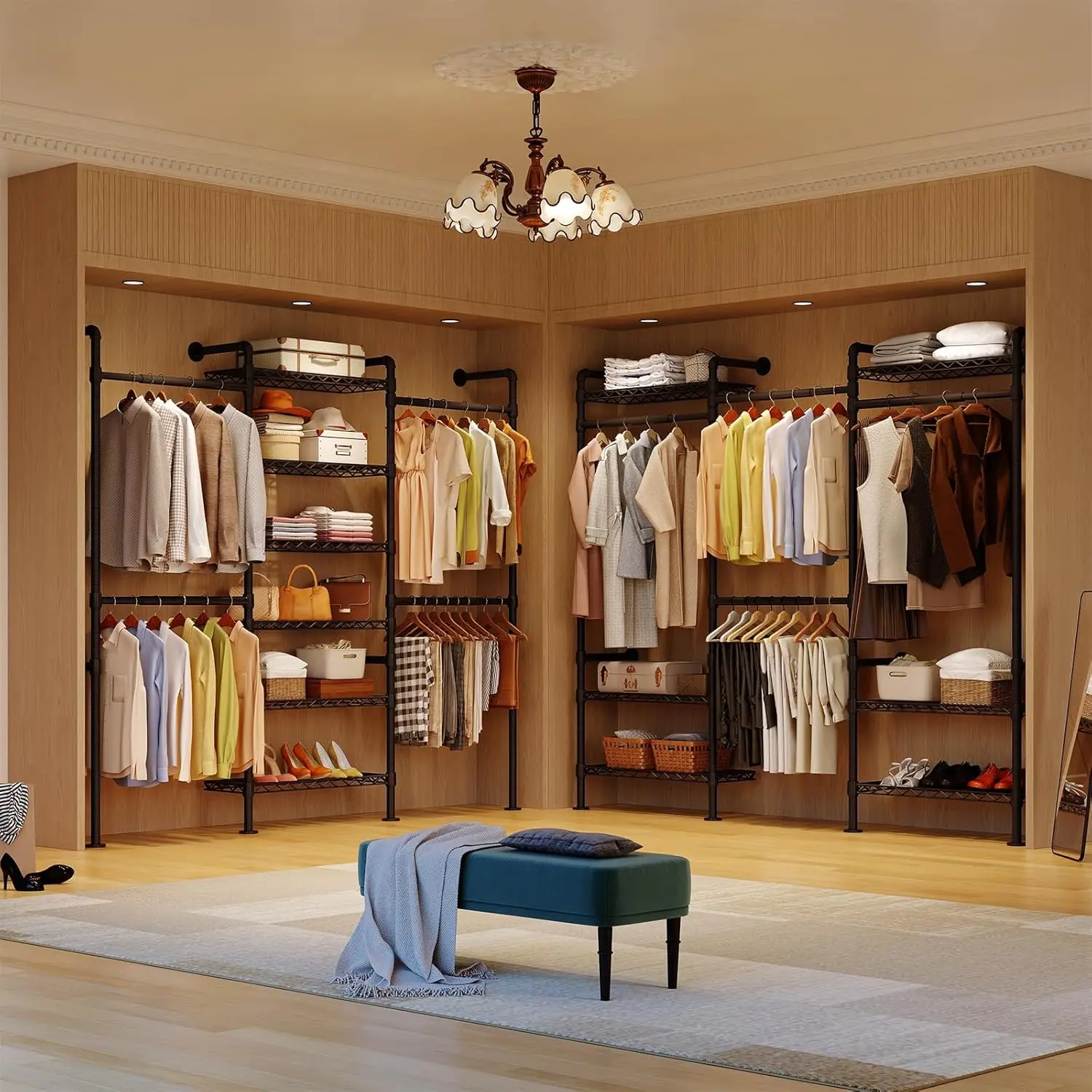 H3 Wall Mounted Closet System, Expandable Industrial Pipe Clothes Rack Clothing Rack for Hanging Clothes, Heavy Duty Closet