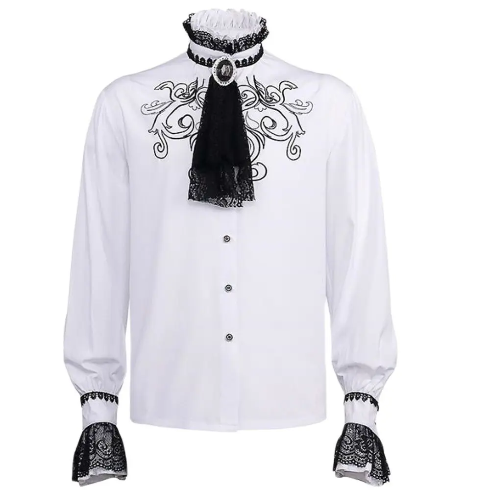 

Men Gothic Punk Ruffle Frill Tops Wedding Halloween Costume Men Vintange 2023 Shirt Victoria Shirt Long Sleeves Jabot Lace Tie