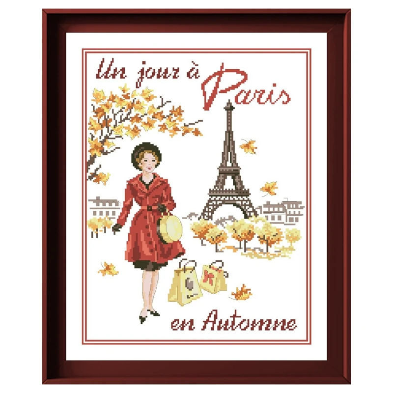 Paris in 4 season cross stitch cartoon package 18ct 14ct 11ct cloth cotton thread embroidery DIY handmade needlework