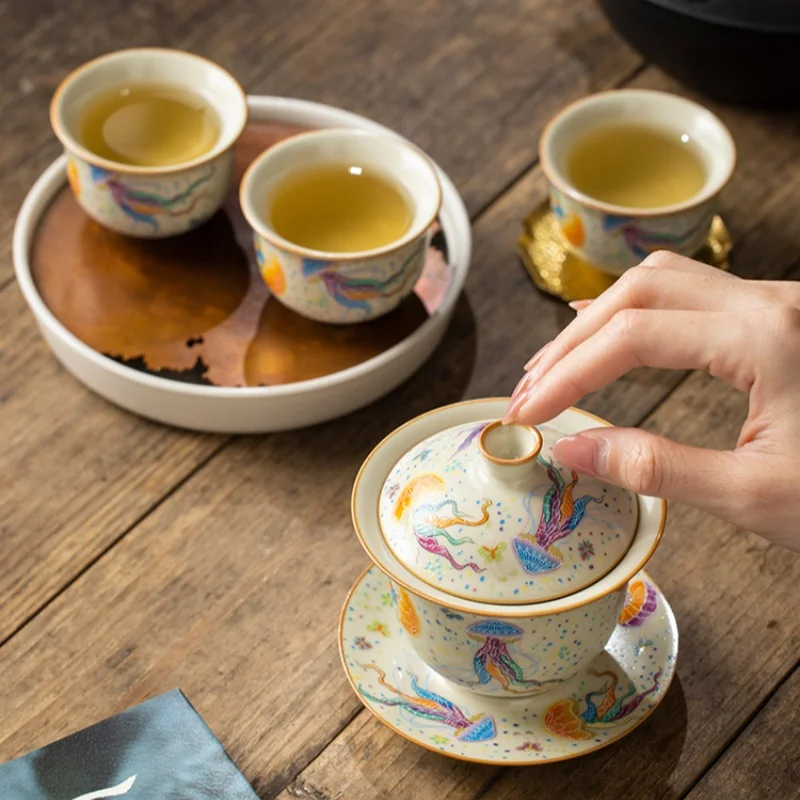 160ml Traditional Ru Kiln Jellyfish qing feng Gai Tea Bowl With Lid For Brewing Tea High-end Opening Can Raise Kung Fu Set