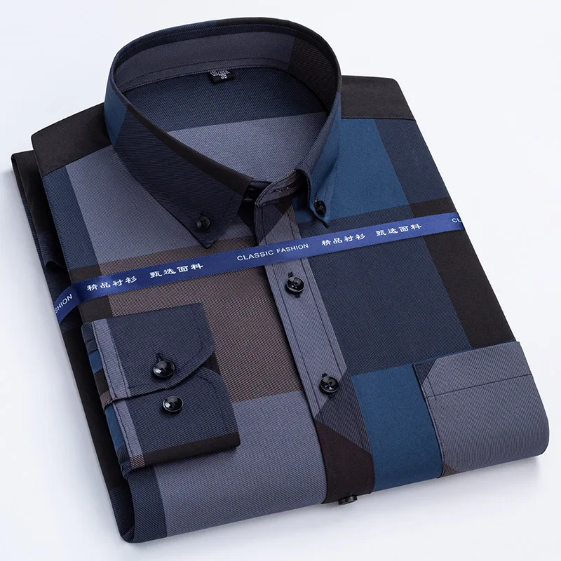 New Large-sized Men's Long Sleeved with Hot Stamping Business Casual Light Blue Breathable Spring and Autumn Thin Men's Shirt