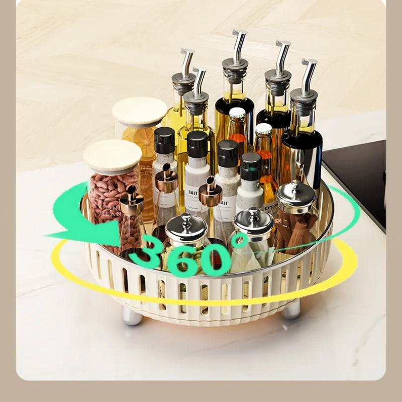 Multi-functional Kitchen Storage Rack Light Luxury Household Skin Care Products Cosmetics Rotating Storage Tray Kitchen Supplies