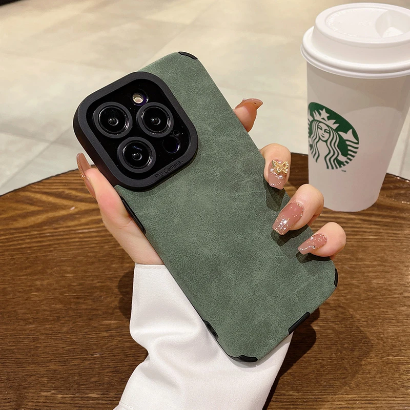 Luxury Shockproof Matte Leather Phone Case with Full Lens Protection