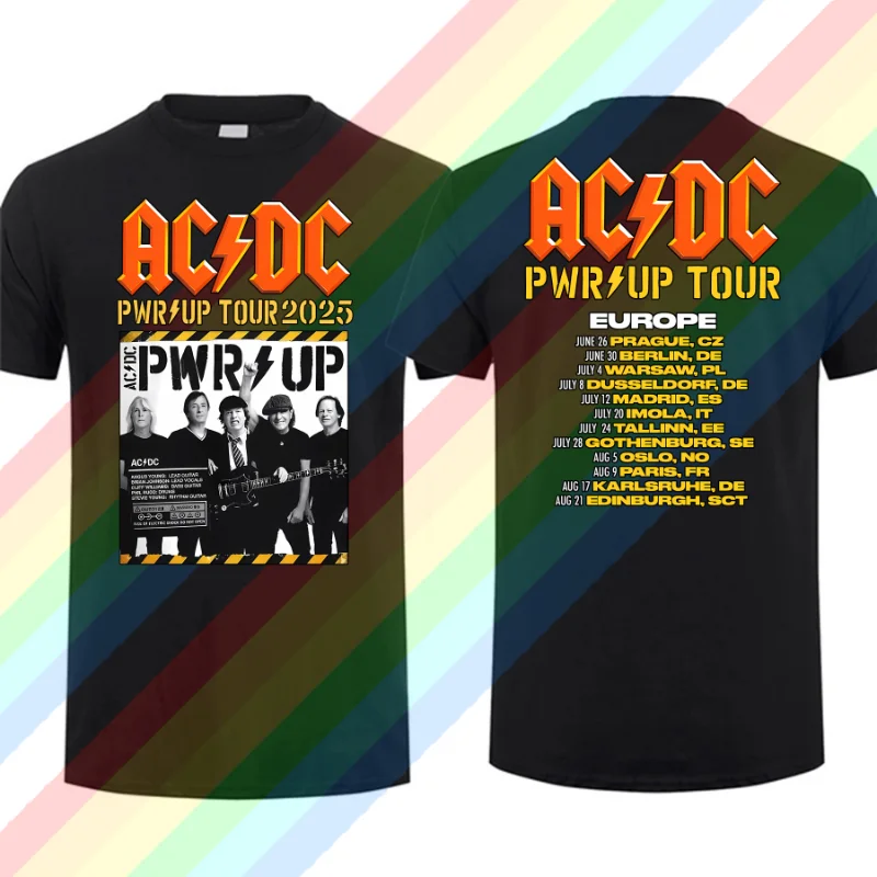 sport t shirt Men T Shirt Casual AC Pwr Up World Tour DC EUROPE 2025 Graphic Summer Short Sleeves