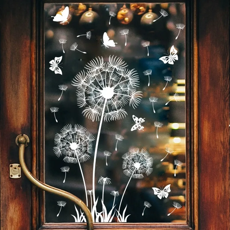 White Dandelion Butterfly Wall Sticker Electrostatic Glass Sticker Double-sided Visible Decorative Hollow Wall Sticker Windows