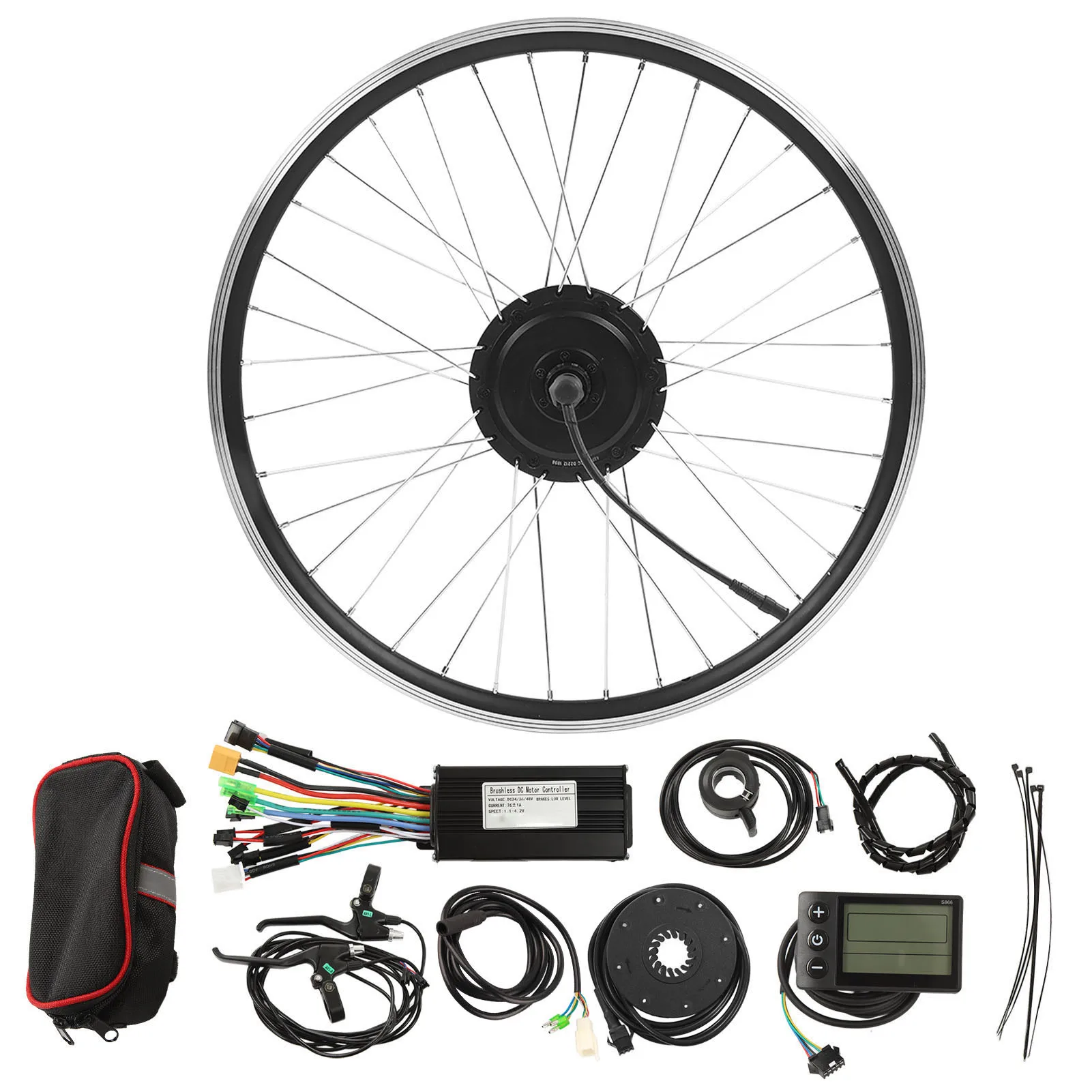 26in 500W Electric Bike Motor Brushless Gearless Kit E-Bike LCD S866 Display Panel Front Drive Gear Hub Conversion Kit