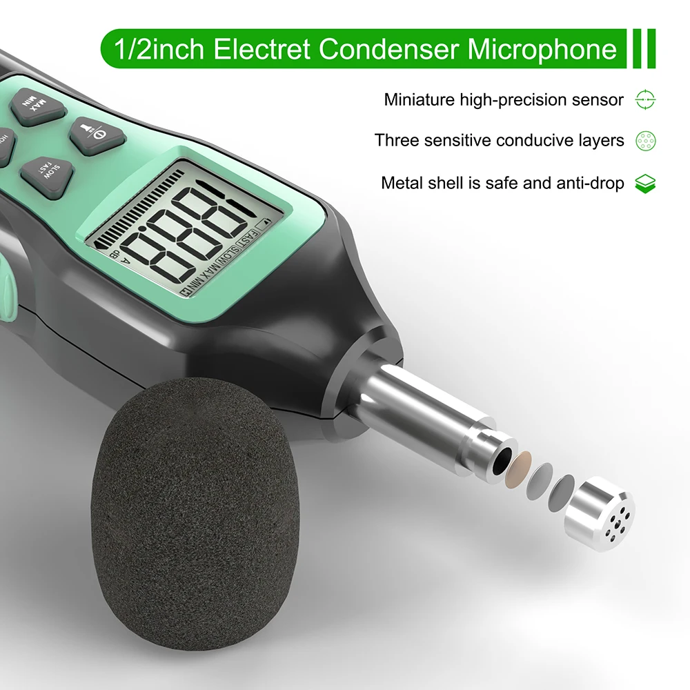 MASTFUYI Digital Noise Meter Sound Level Meter Handheld DB Meter A-Weighted 30~130dB Audio Measuring Instrument Decibel Monitor 2