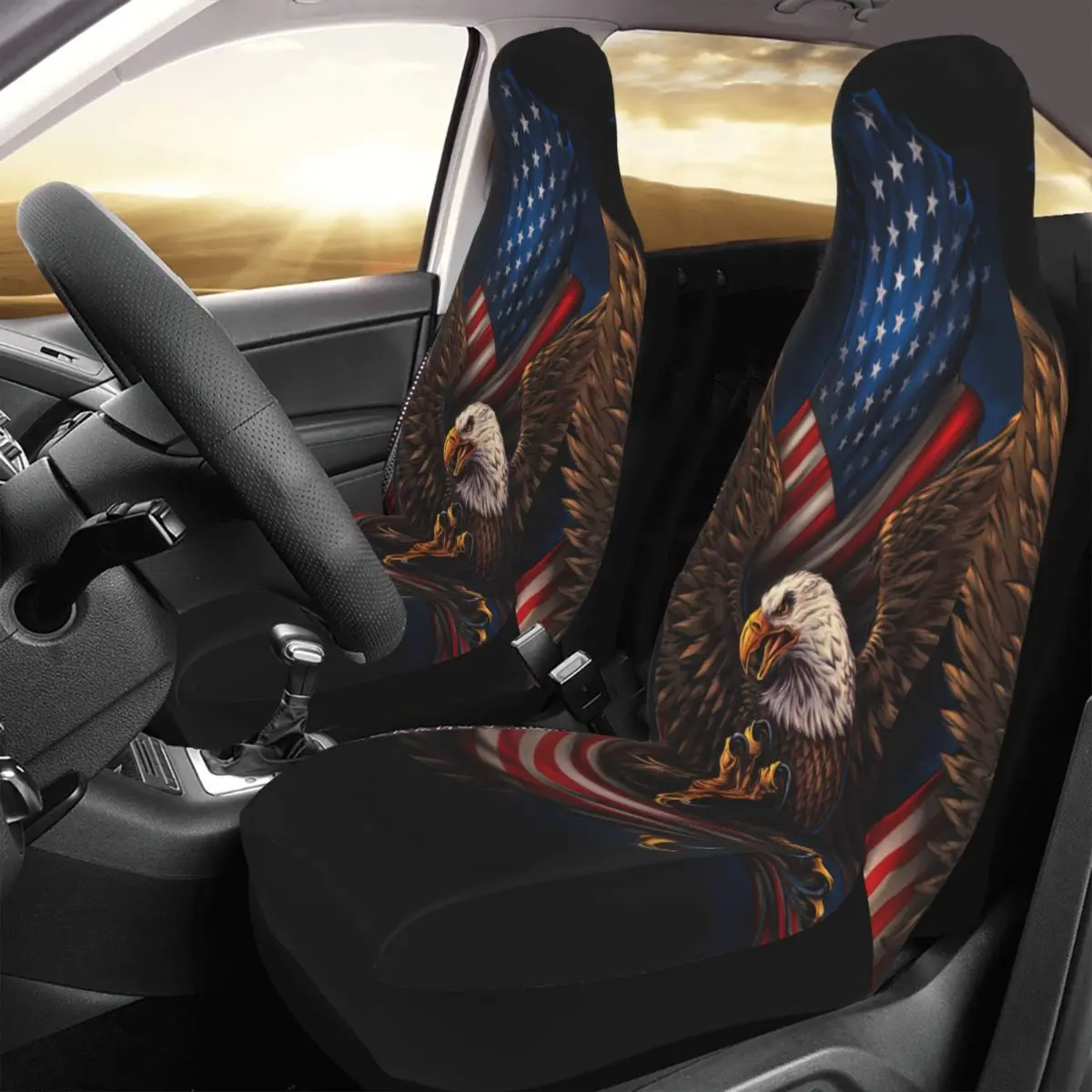 

Eagle And Flag Car Seat Cover Custom Printing Universal Front Protector Accessories Cushion Set