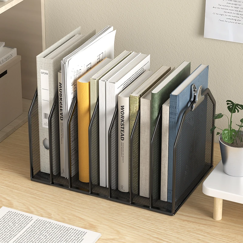 5-Section Vertical Desktop Organizer Mesh File Folder Stand Sorter For Office Home Classroom Organization