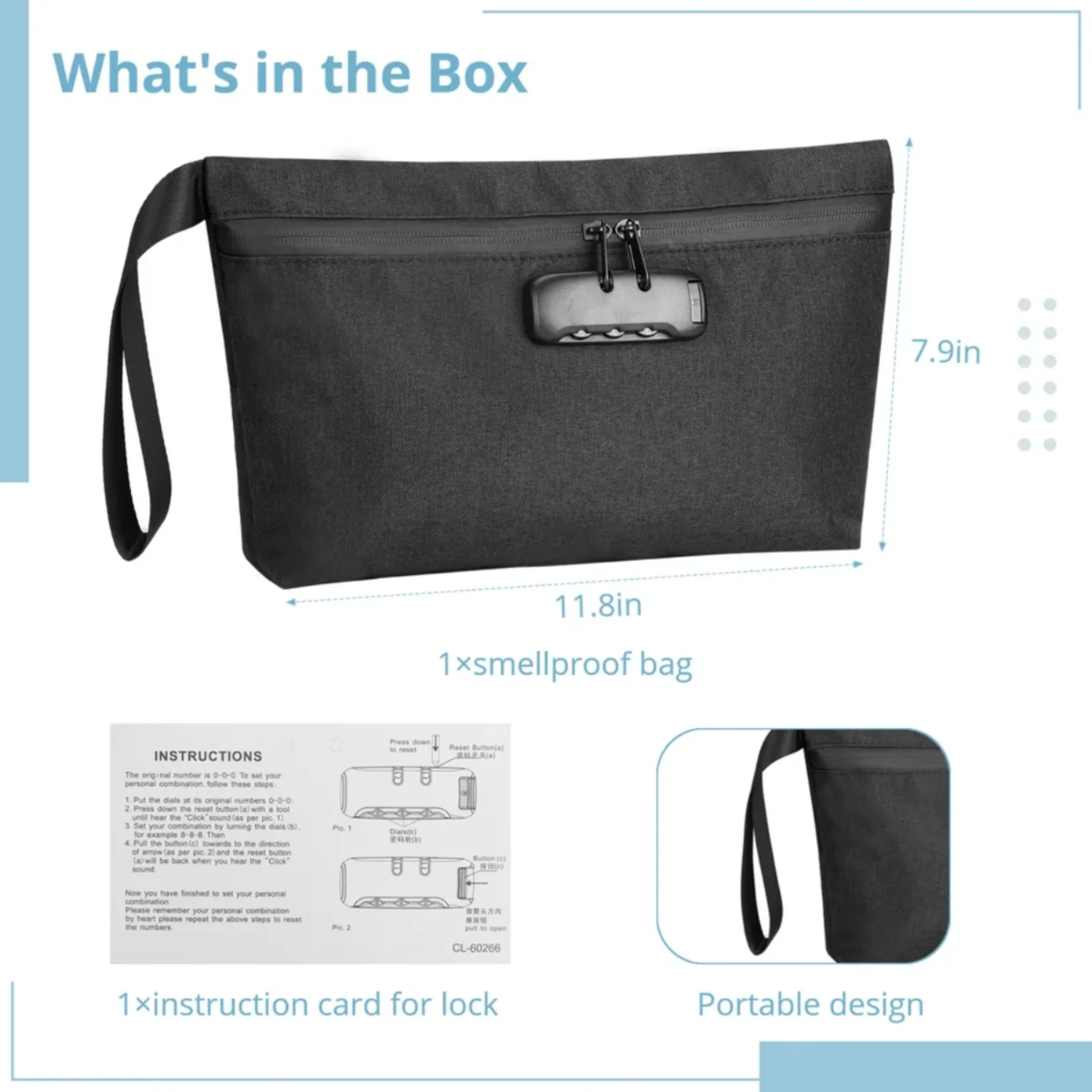 1Pc Smellproof With Combination Lock Waterproof Accessories Carrying Portable Travel Pouch Large Organizer Case