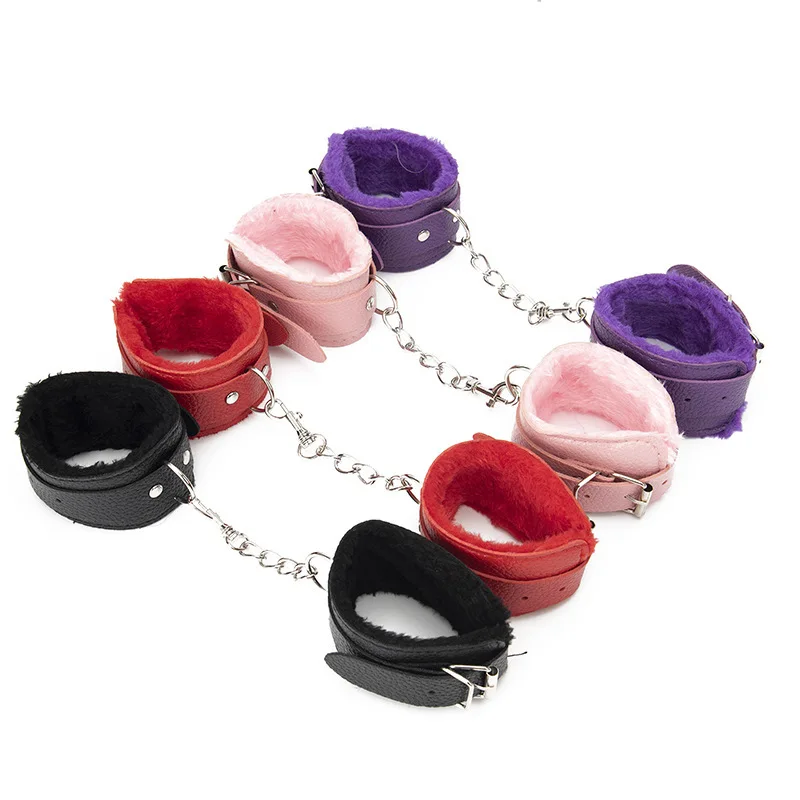 Sex Handcuffs Sex Toys PU Leather Plush Erotic Toys For Adults BDSM Bondage Restraints Handcuffs Cross Buckle For Woman