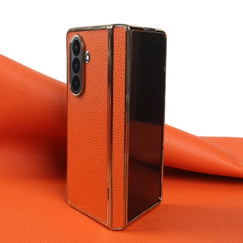 Lychee Genuine Leather Case For Samsung Galaxy Z Fold 7 6 5 4 3 phone Cover Fold7 Fold5 Fold6 fold4 fold3 Cases Funda Para Coque 1