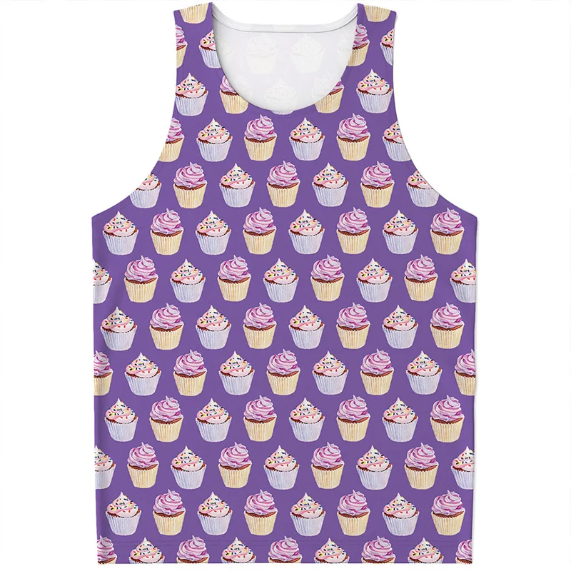 

Cartoon Cupcake Graphic Tank Top For Men 3D Printed Food Vest Streetwear Loose Waistcoat Cool Women Children Sleeveless Tees