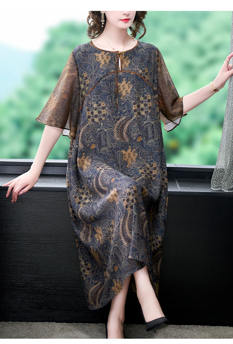 Women Print Natural Silk o-Neck Maxi Dress Summer Korean Vintage Causal  Party Vestidos 2024 New Elegant Bodycon Casual Dresses - AliExpress  200000345
