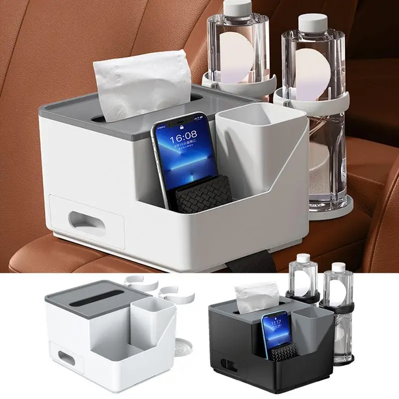 

Car Tissue Holder Multifunctional Armrest Storage Box auto Water Cup Holder Adjustable Storage bag for Cars Trucks