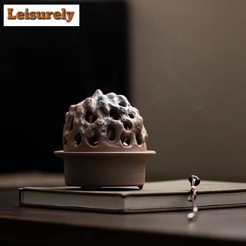 Old Rock Mud Coral Stone Incense Burner Zen Hollow Ceramic Aromatherapy Insertion Seat Burner Holder Tea Ceremony Accessories