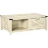 Wooden Farmhouse Living Room Table with Open Storage and Barn Door Design, Oak 1