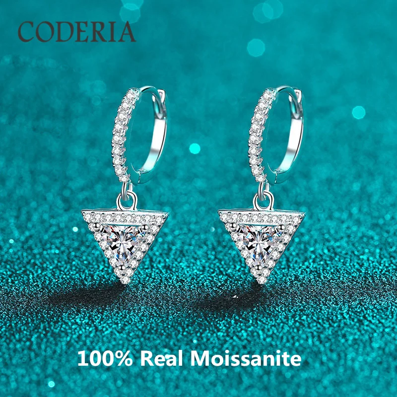 

Classic Mossonite Diamond Triangle sterling Silver earrings D color 1 carat set gemstone pendant earrings wedding luxury jewelry