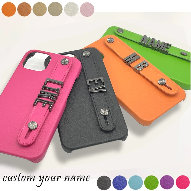 Personalised Initials Name Leather Phone Case With Strap For