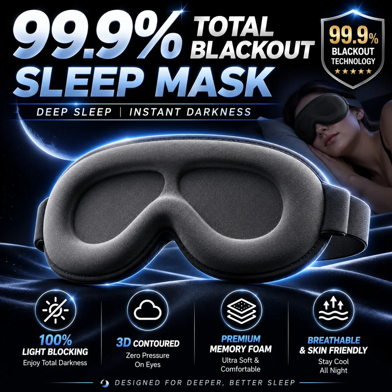 Luxurious Memory Foam 3D Blackout Sleep Mask - Ultimate Comfort & No Light Leak Design
