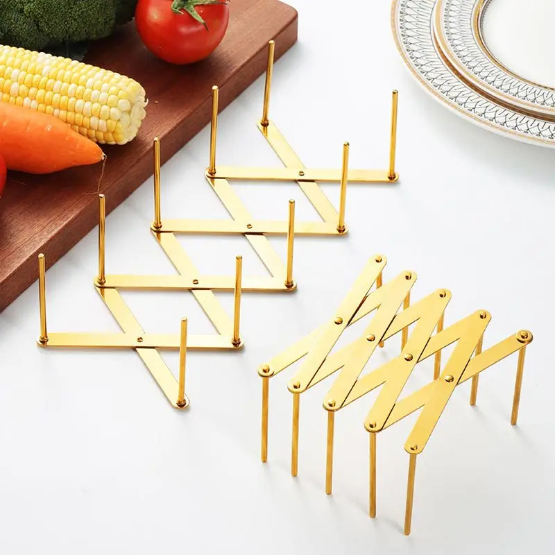 

Golden stainless steel plate rack pot rack side retractable multi-purpose steaming rack restaurant home kitchen storage rack