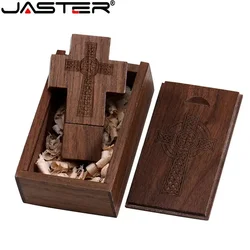Wooden Jesus Cross USB 2.0 Flash Drive 128GB Free Logo Maple wood Memory Stick 64GB with Box Pen Drive 32GB Creative Gift U disk