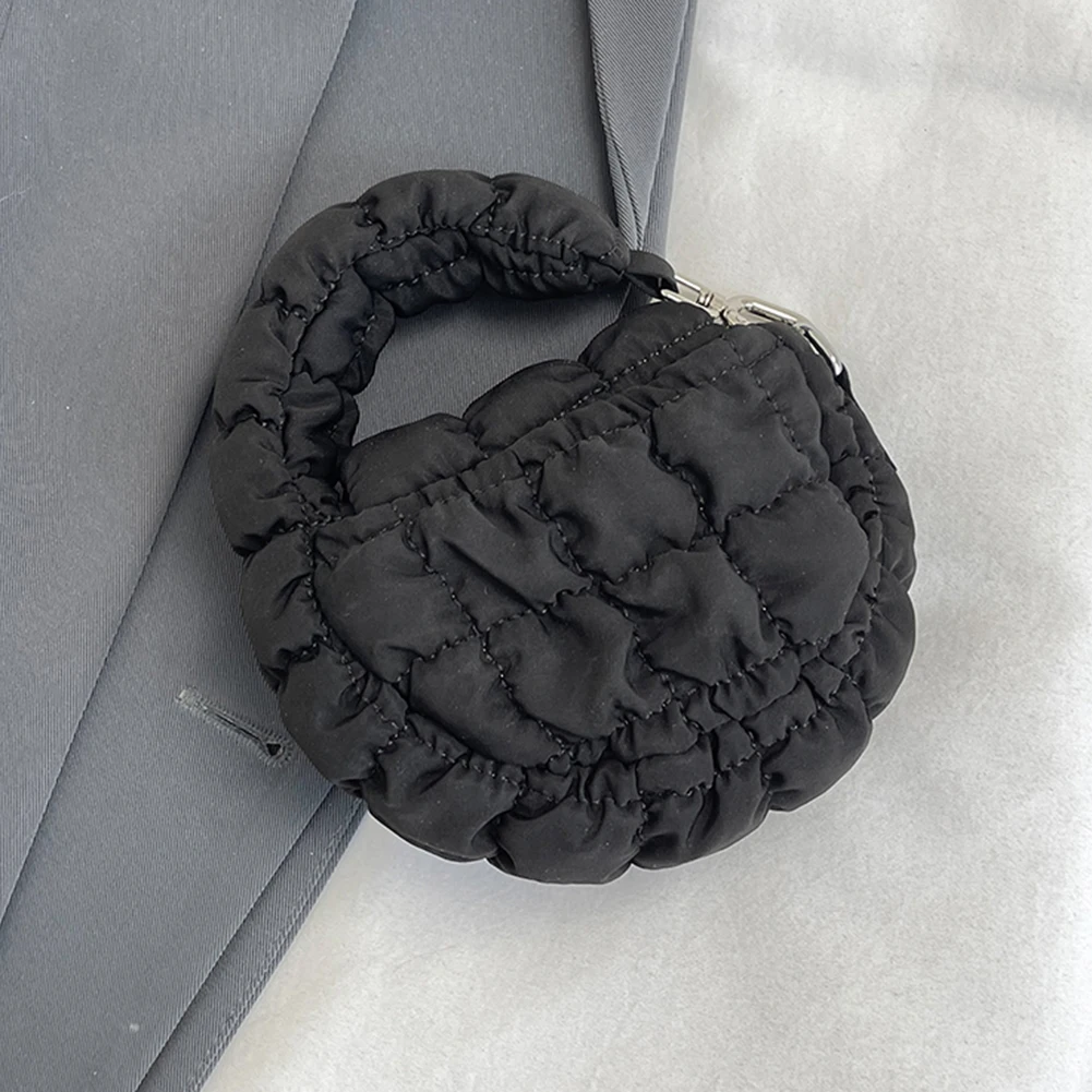 Mini Puffer Tote Bag for Women Quilted Wrist Handbag Nylon Padded Solid Color Clutch Purse for Work Travel Shopping