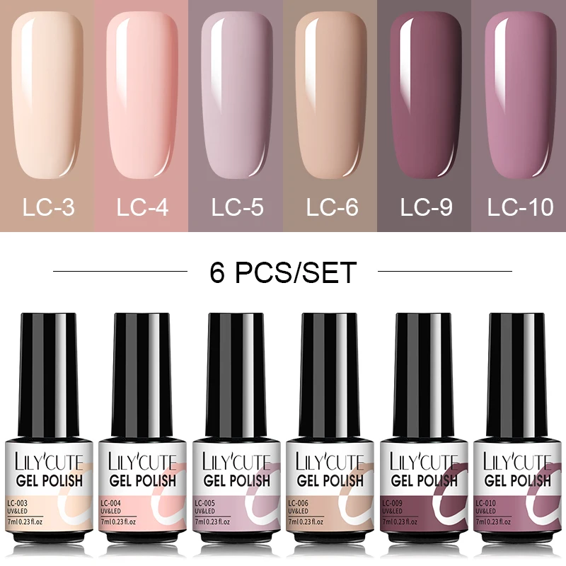 LILYCUTE 6Pcs/Set Gel Nail Polish Set 136Color Glitter Semi