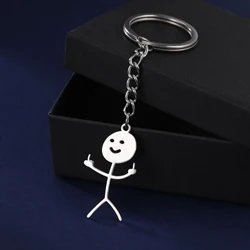 Funny Middle Finger Stickman Keychain Stainless Steel School Bag Car Key Pendant Hand Gesture Character Keyrings Gadgets