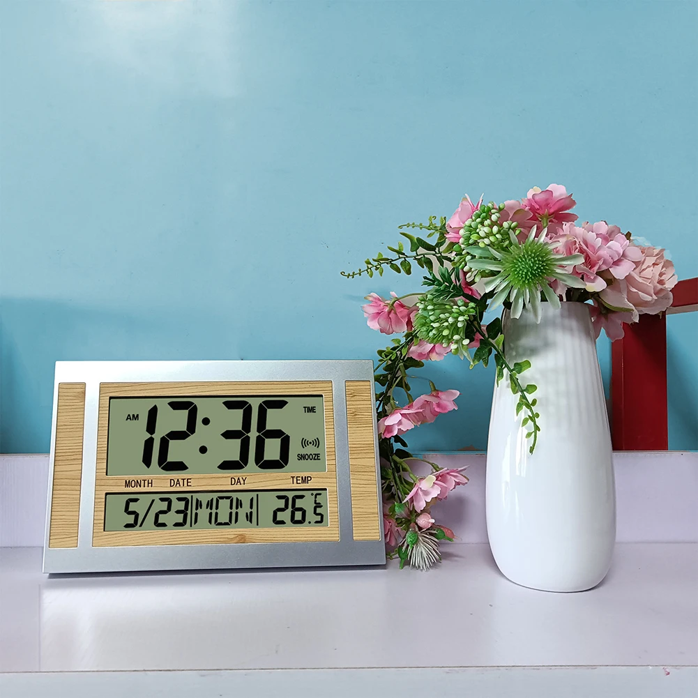 Alarm Clock 12/24 Hour Battery Operated Self-Setting Wall Desk Mount Calendar Digital Clock Bedroom Bedside digital wall clock wall clock