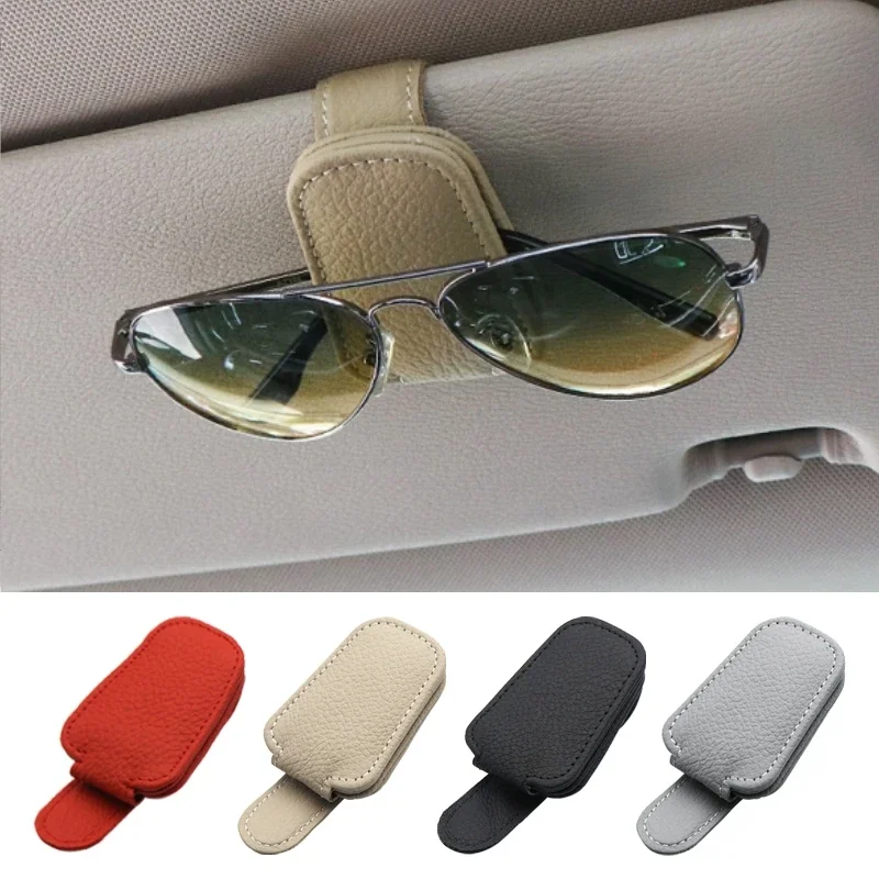 

Hanging Protective Car Glasses Holder Strong Magnet Sunglasses Clip PU Leather Sun Visor Space Saving Universal Car Accessories
